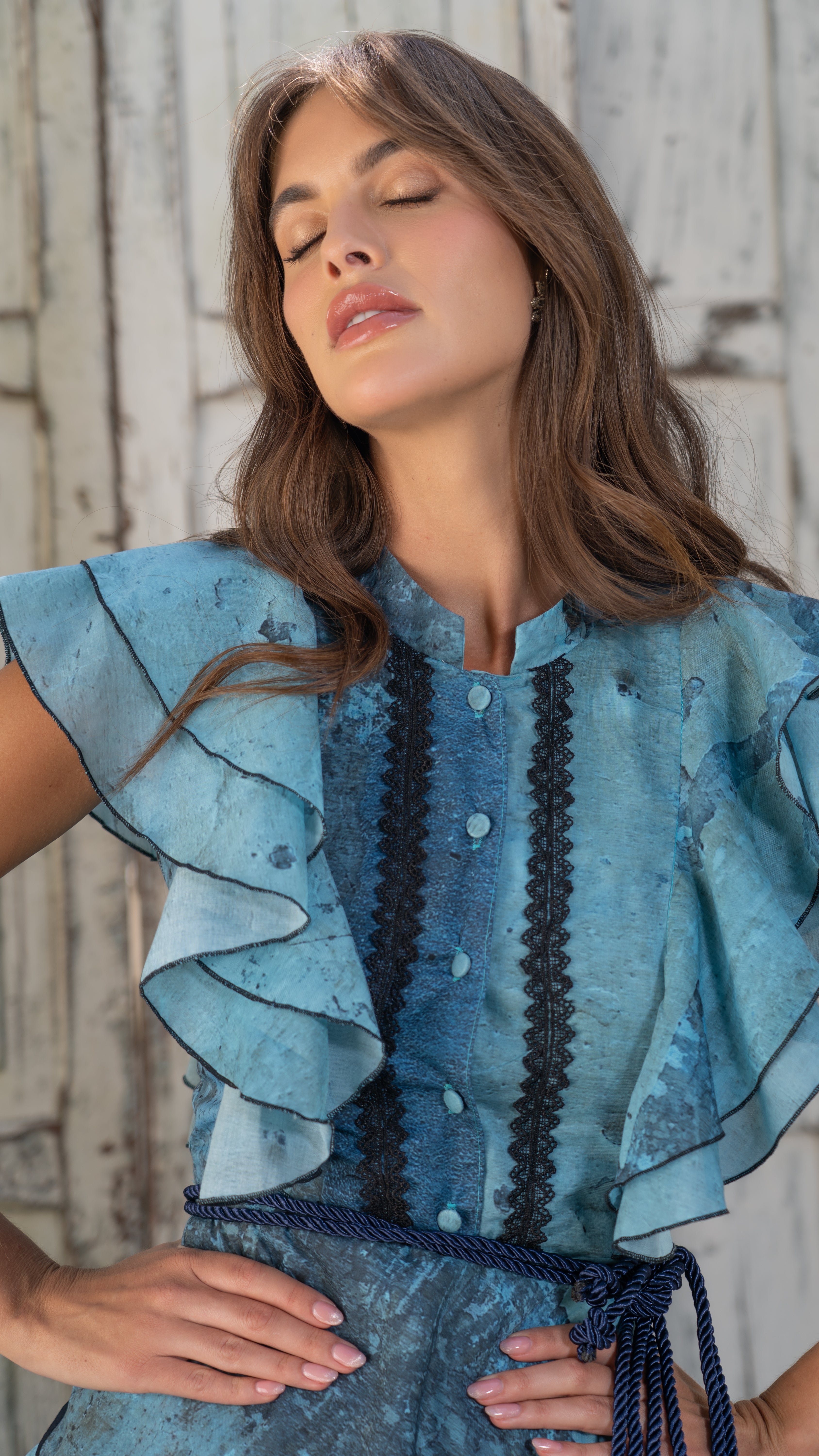 Vestido Corto Azul Lienzo